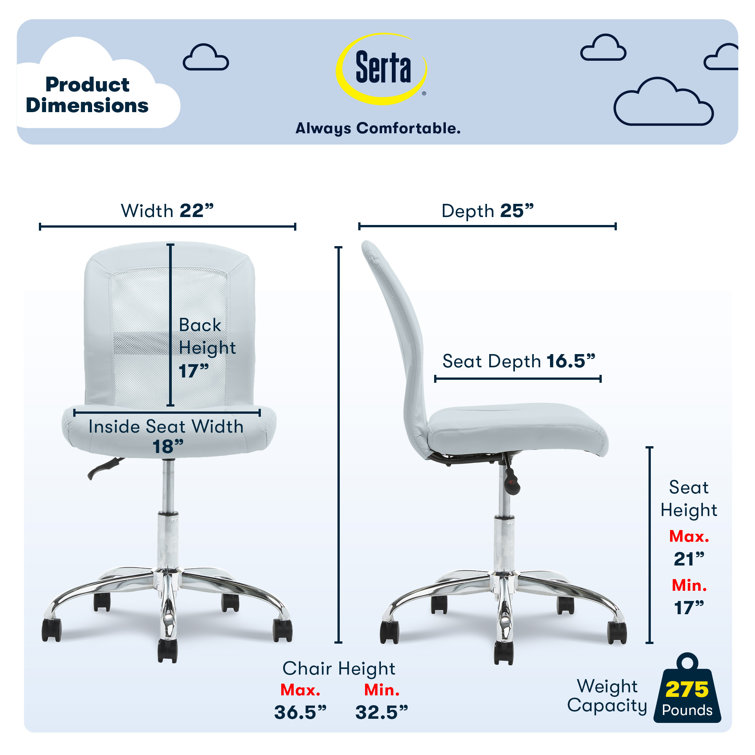 Blue Sky Faux Leather Mid-Back Armless Task Chair with Chrome Base