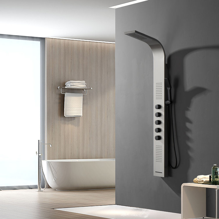 Black and Nickel Modern Dual Head Shower Panel System with Massage Jets