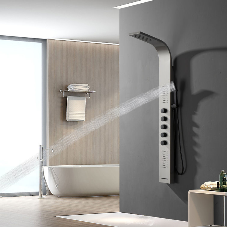 Black and Nickel Modern Dual Head Shower Panel System with Massage Jets