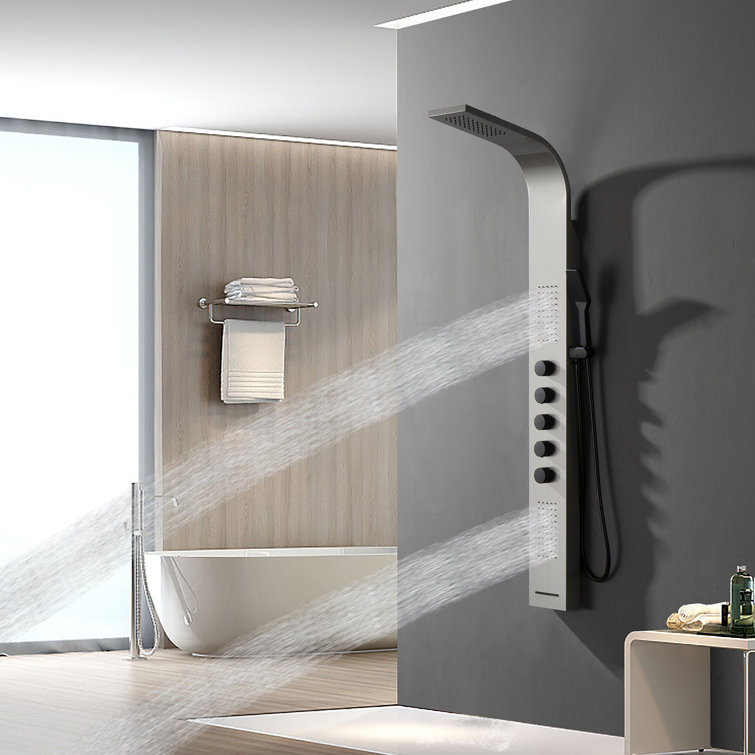 Black and Nickel Modern Dual Head Shower Panel System with Massage Jets