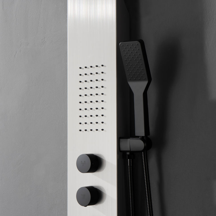 Black and Nickel Modern Dual Head Shower Panel System with Massage Jets