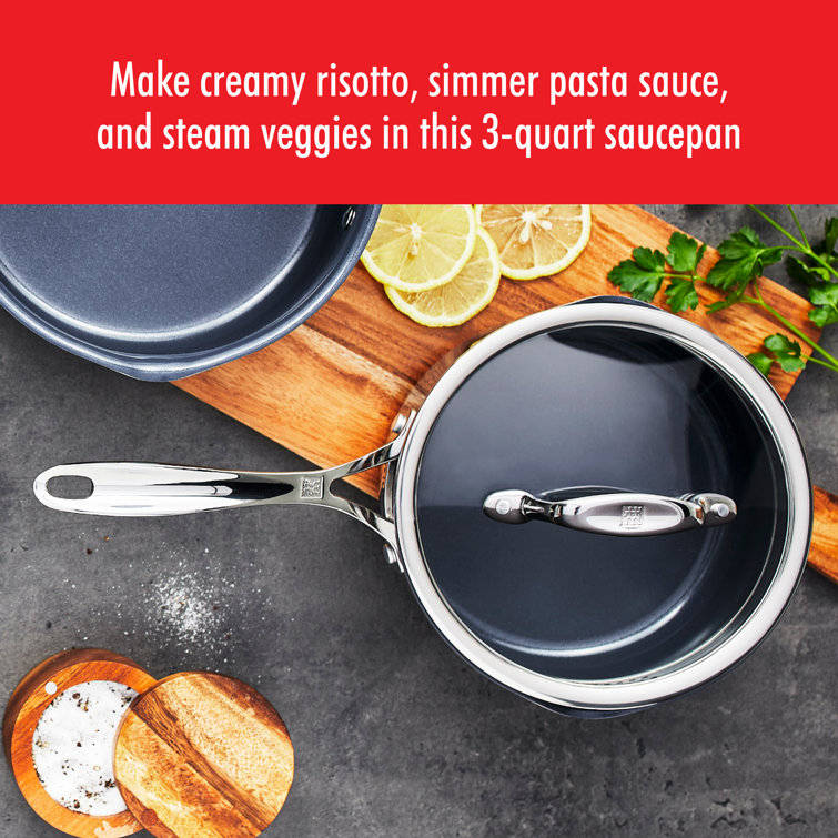 3-Quart Silver Stainless Steel Nonstick Saucepan with Glass Lid