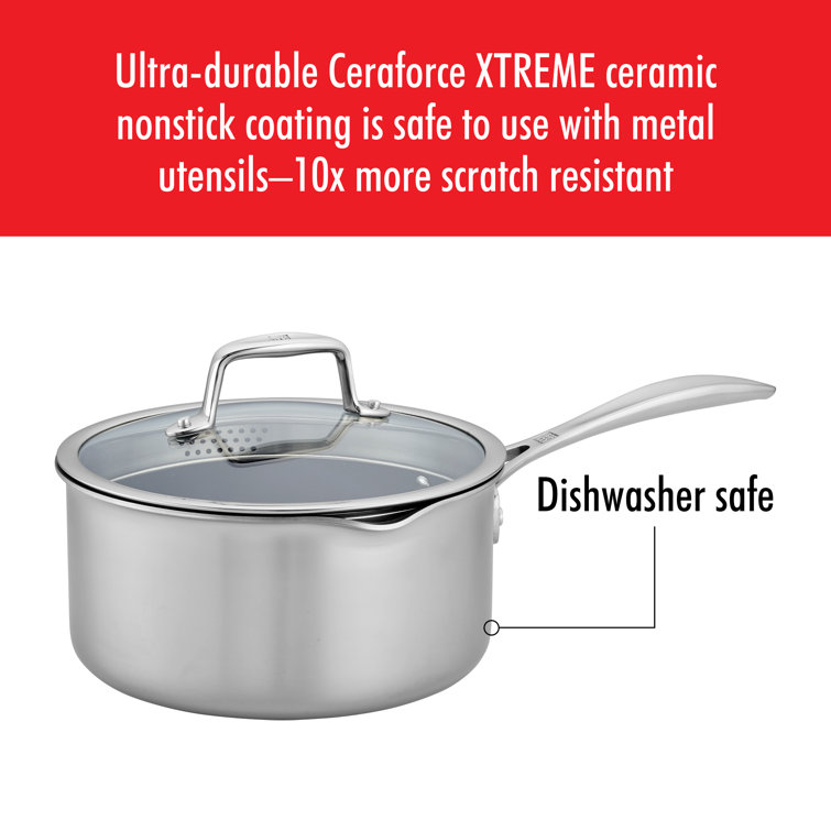3-Quart Silver Stainless Steel Nonstick Saucepan with Glass Lid