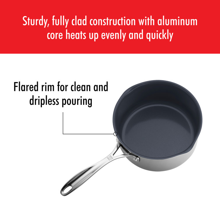 3-Quart Silver Stainless Steel Nonstick Saucepan with Glass Lid