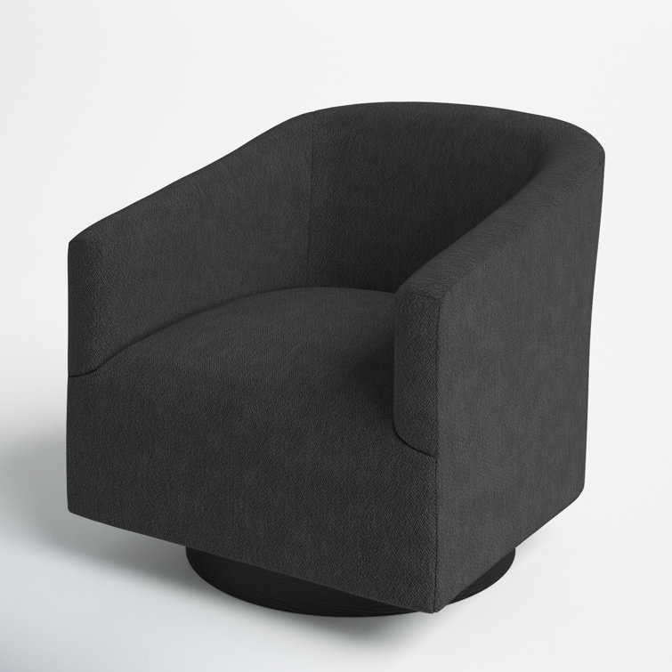 Donovan Charcoal Wood and Faux Leather Swivel Barrel Chair