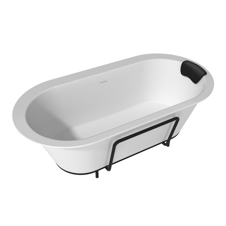 Matte White 67" Freestanding Soaking Bathtub with Black Pillow