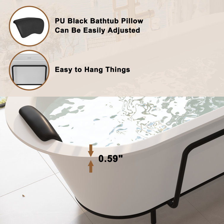 Matte White 67" Freestanding Soaking Bathtub with Black Pillow