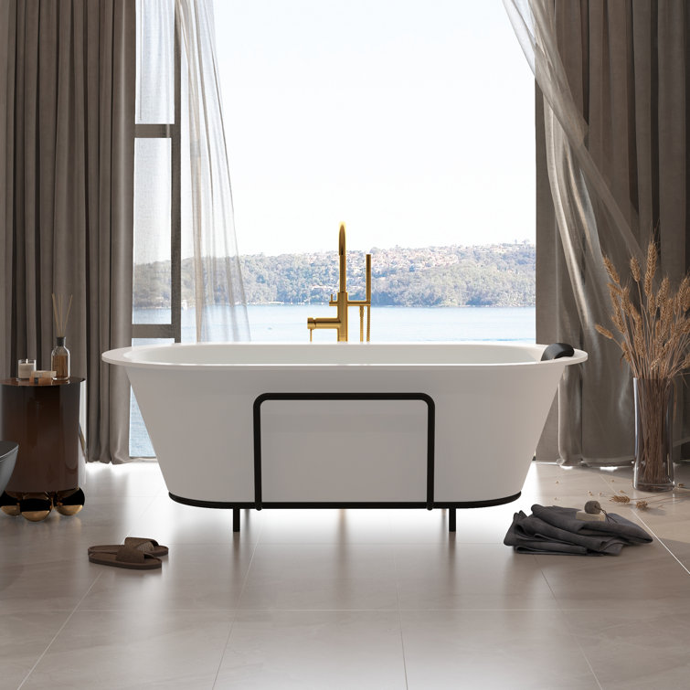 Matte White 67" Freestanding Soaking Bathtub with Black Pillow