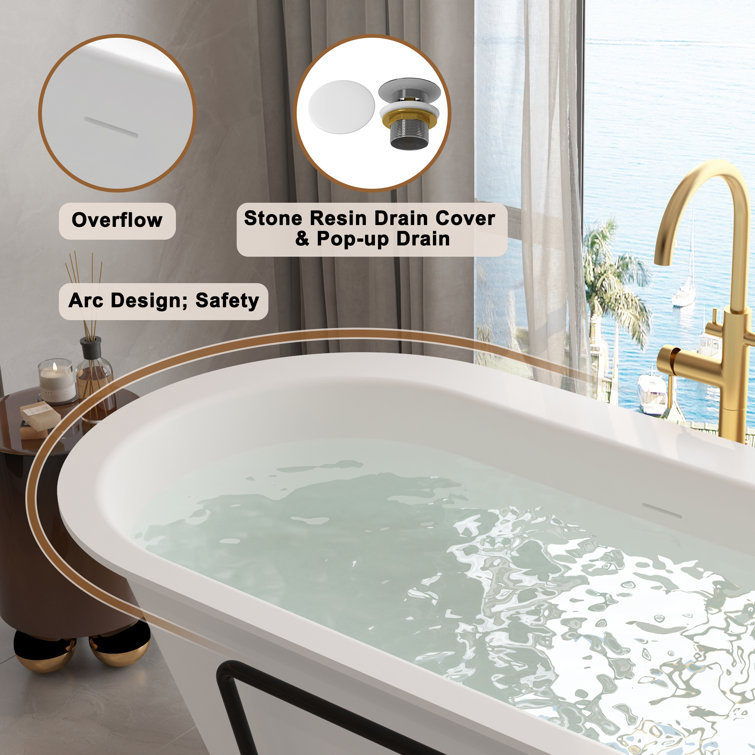 Matte White 67" Freestanding Soaking Bathtub with Black Pillow