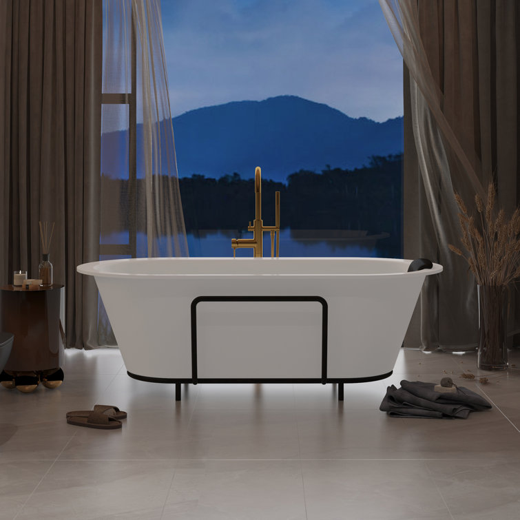Matte White 67" Freestanding Soaking Bathtub with Black Pillow