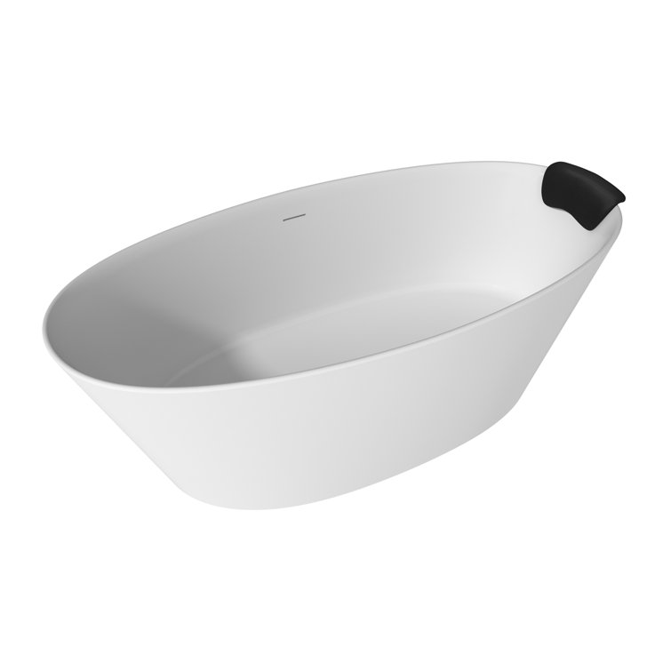 67" Matte White Freestanding Solid Surface Resin Bathtub with Black Pillow
