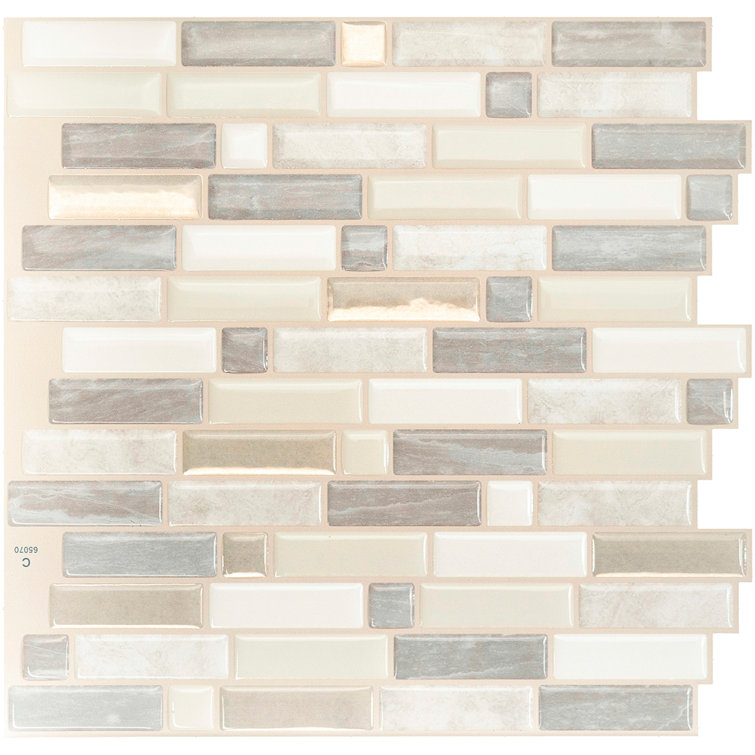 Beige and Gray Vinyl Peel and Stick Mosaic Tile