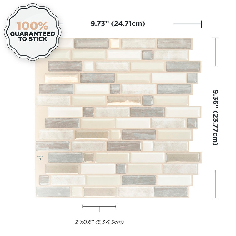 Beige and Gray Vinyl Peel and Stick Mosaic Tile