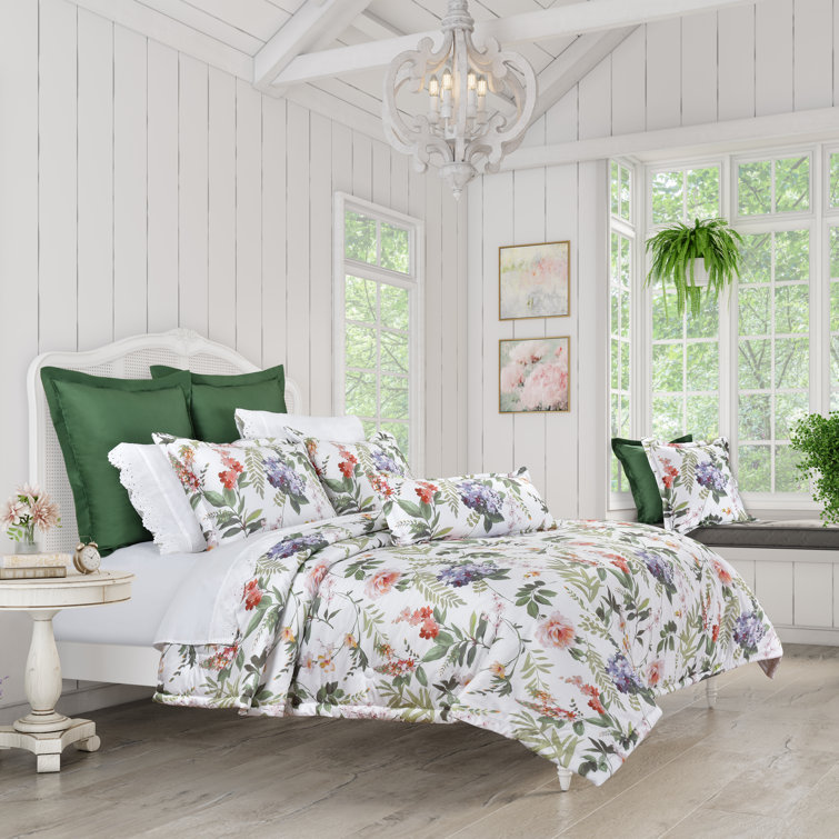 King White Cotton Floral 3-Piece Comforter Set