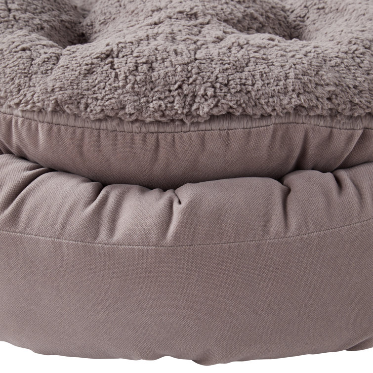 Gray Microfiber Round Donut Cat Bed with Sherpa Center