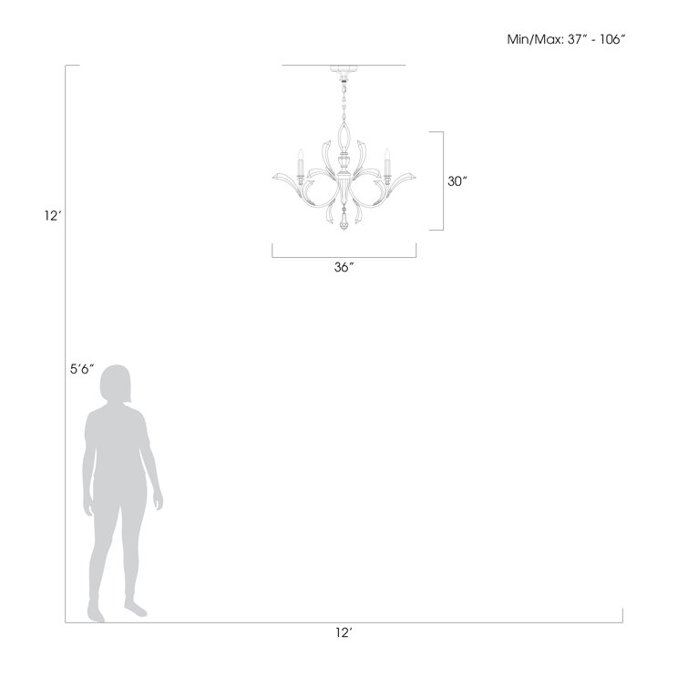 Silver Leaf 36" Crystal 5-Light Chandelier