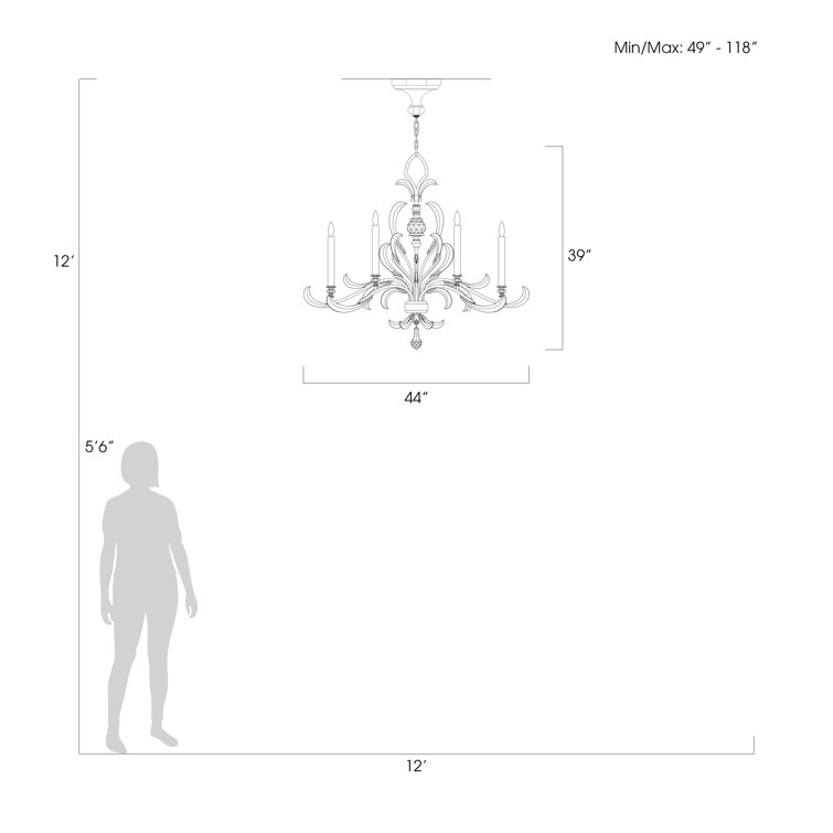 Elegant Silver Leaf 6-Light Chandelier with Arcing Beveled Crystals