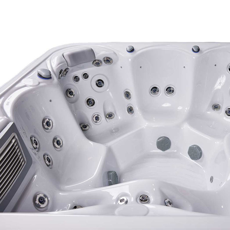New York 6-Person Ice White Acrylic Square Hot Tub with Ozonator