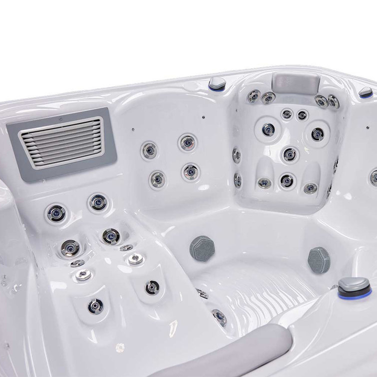 New York 6-Person Ice White Acrylic Square Hot Tub with Ozonator