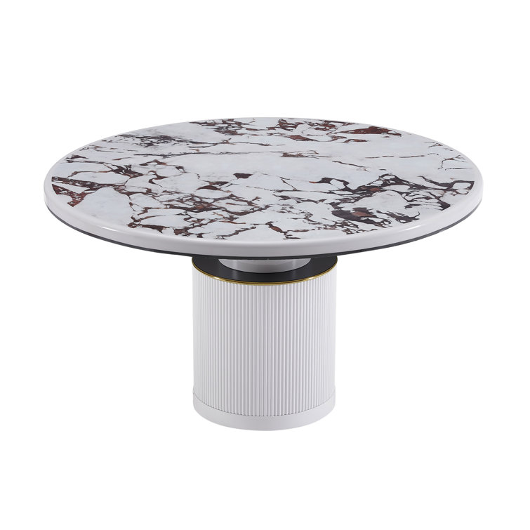 Vanessa White Marble and Wood Round Dining Table