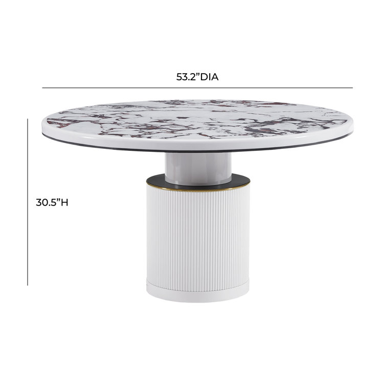 Vanessa White Marble and Wood Round Dining Table