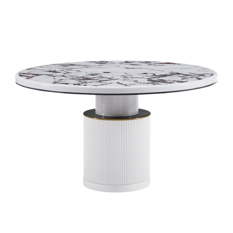 Vanessa White Marble and Wood Round Dining Table