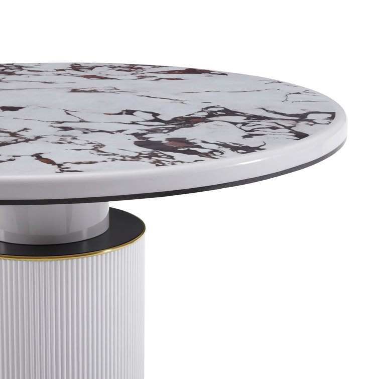 Vanessa White Marble and Wood Round Dining Table