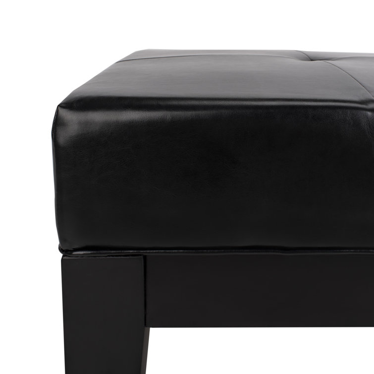 Black Tufted Leather Cocktail Ottoman with Beech Wood Frame