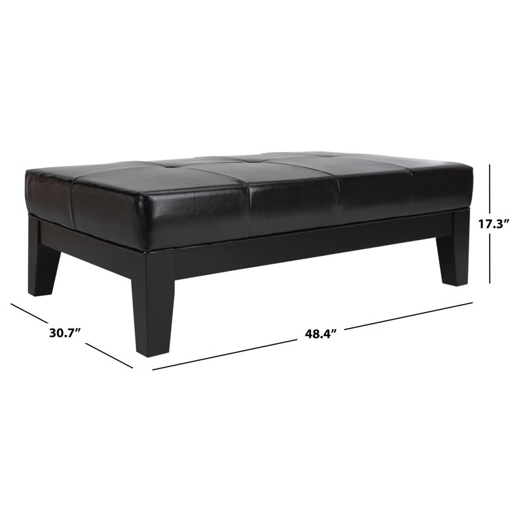Black Tufted Leather Cocktail Ottoman with Beech Wood Frame