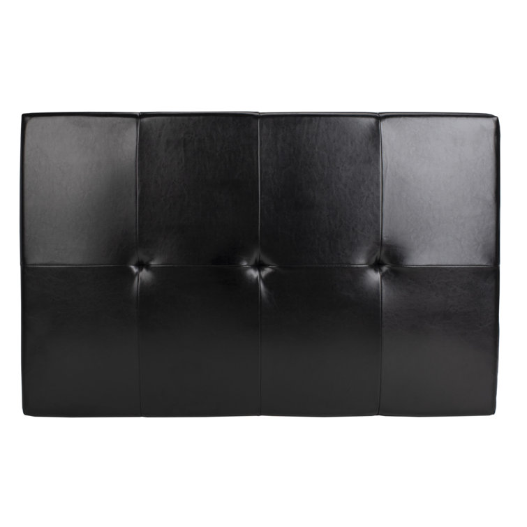Black Tufted Leather Cocktail Ottoman with Beech Wood Frame