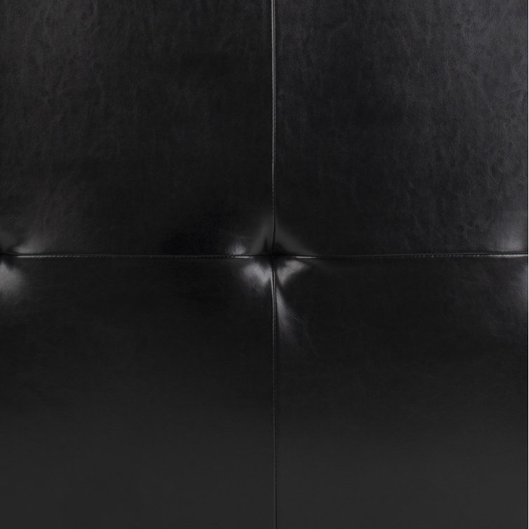 Black Tufted Leather Cocktail Ottoman with Beech Wood Frame