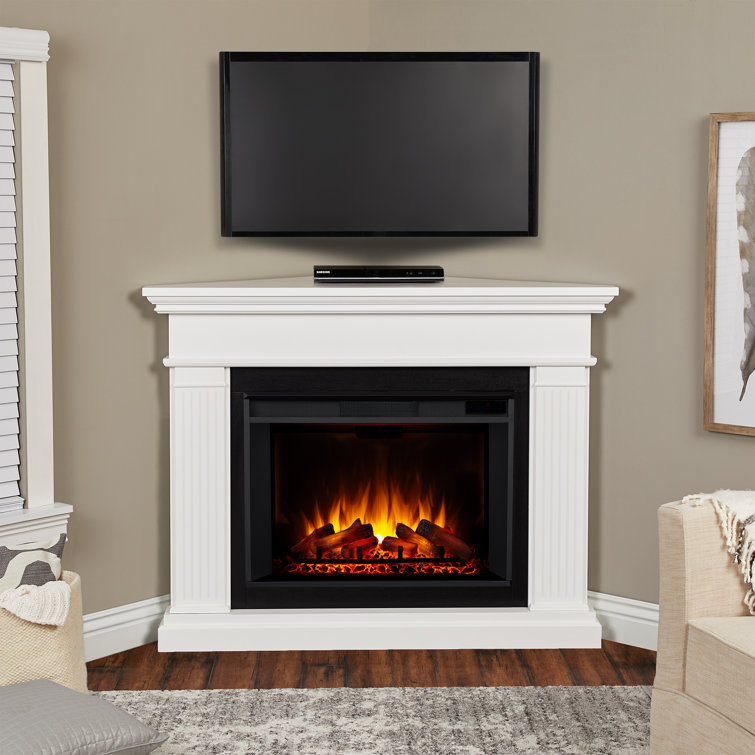 Kennedy 56" White Electric Corner Fireplace with Mantel