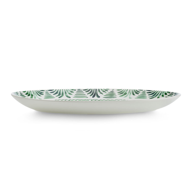 Green Floral Ceramic Oval Serving Bowl and Platter Set