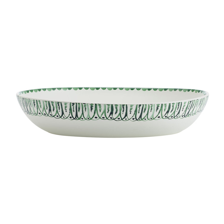 Green Floral Ceramic Oval Serving Bowl and Platter Set
