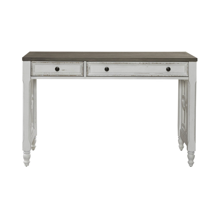 Antique White Traditional Writing Desk with Keyboard Tray
