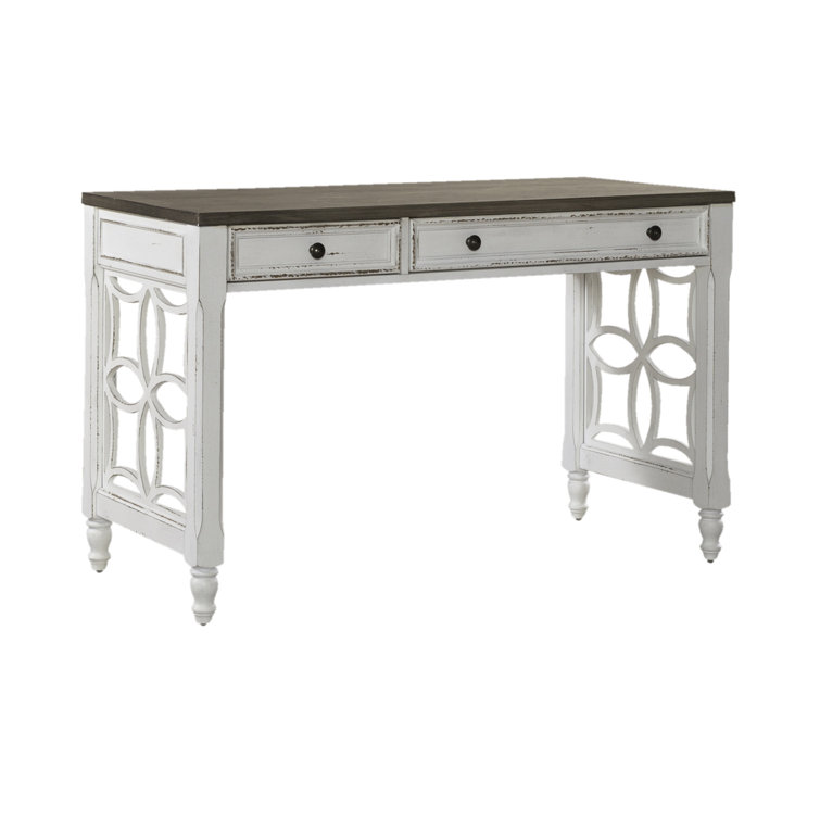 Antique White Traditional Writing Desk with Keyboard Tray