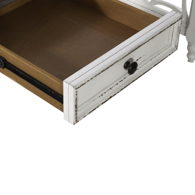 Antique White Traditional Writing Desk with Keyboard Tray