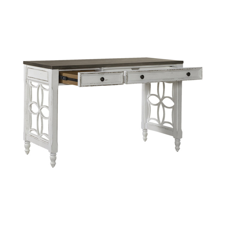 Antique White Traditional Writing Desk with Keyboard Tray