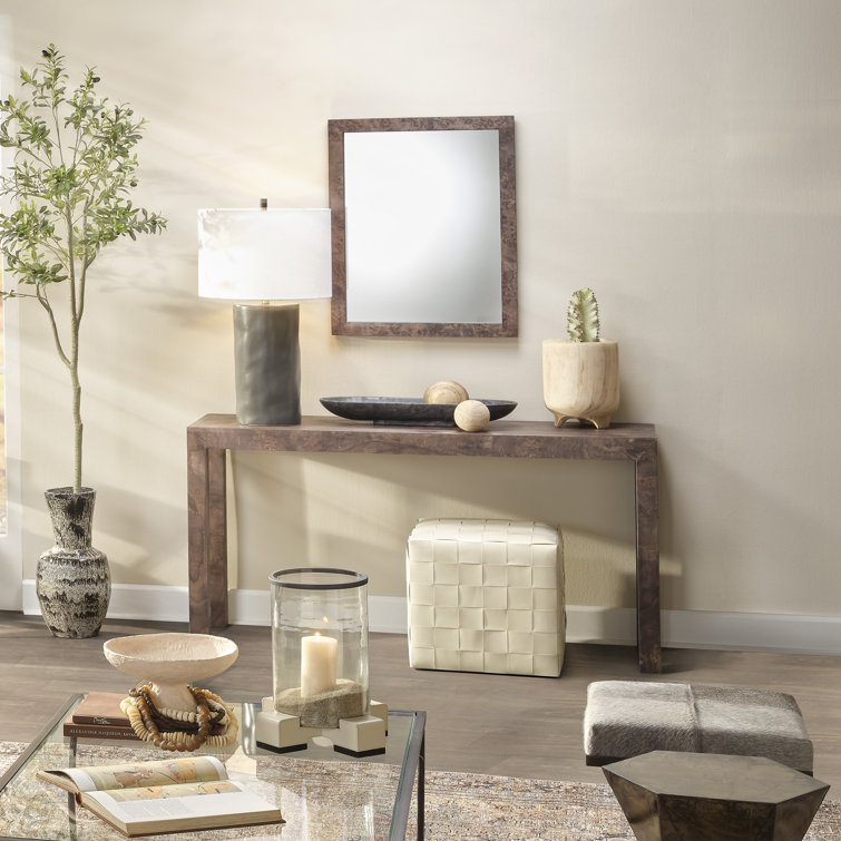 Gray Burl Wood Veneer Console Table, 60 Inch