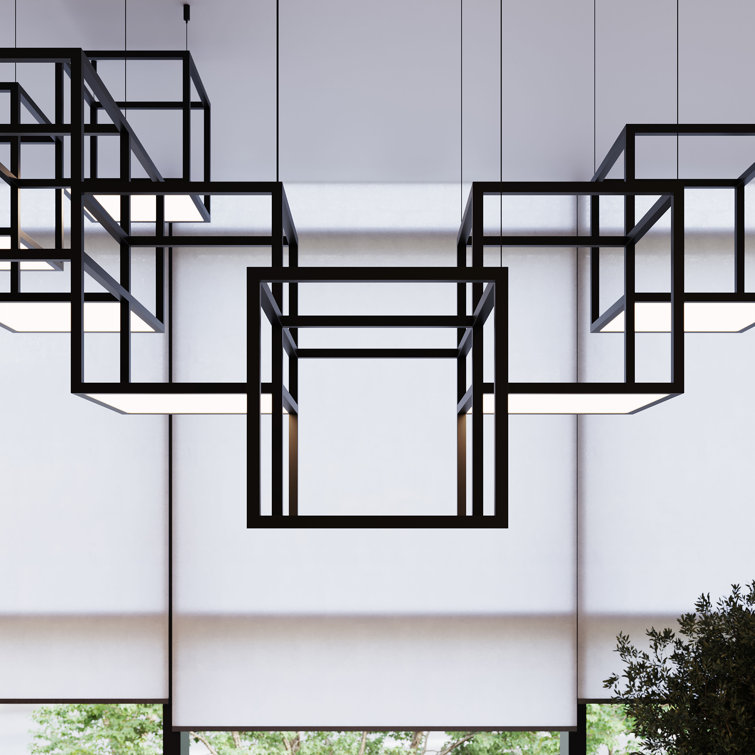 Cubix Sculptural LED Black Aluminum Rectangle Chandelier, 36.5"