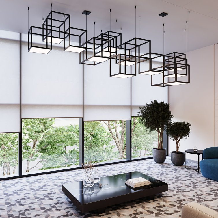 Cubix Sculptural LED Black Aluminum Rectangle Chandelier, 36.5"