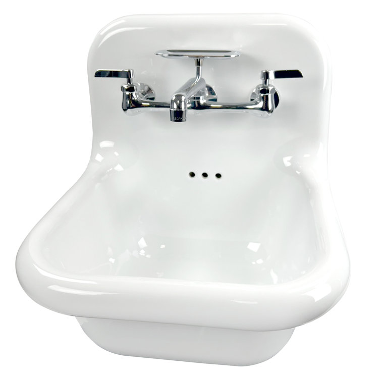 White Ceramic Wall-Mount Bathroom Sink with Chrome Faucet