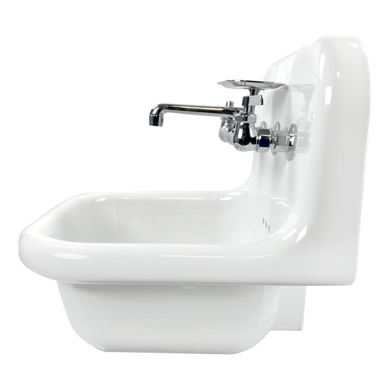 White Ceramic Wall-Mount Bathroom Sink with Chrome Faucet