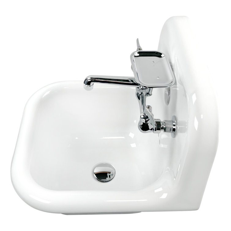White Ceramic Wall-Mount Bathroom Sink with Chrome Faucet