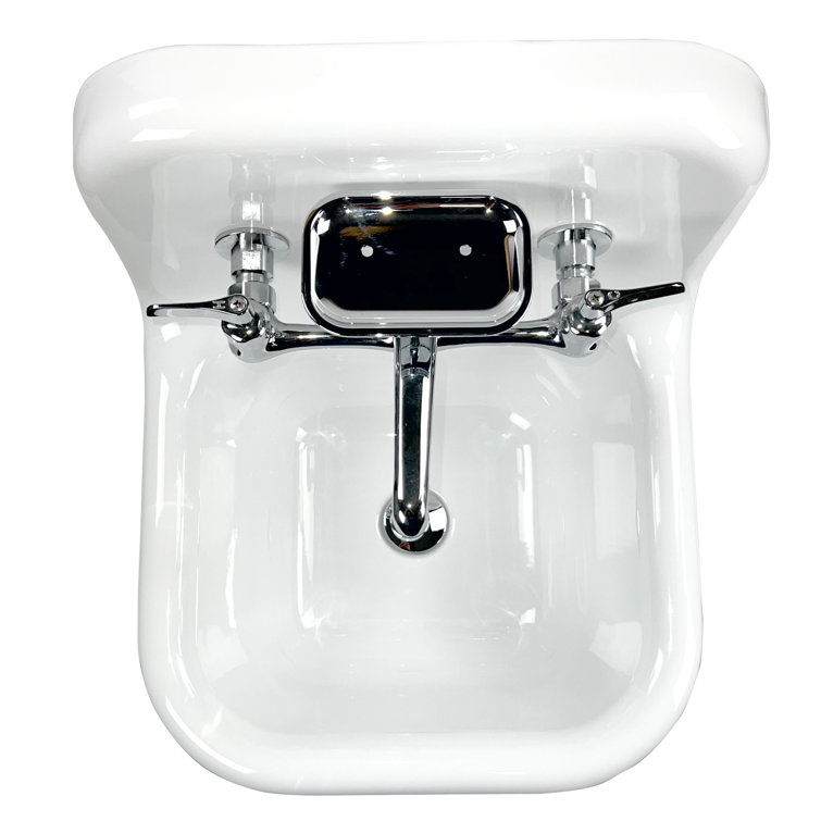 White Ceramic Wall-Mount Bathroom Sink with Chrome Faucet