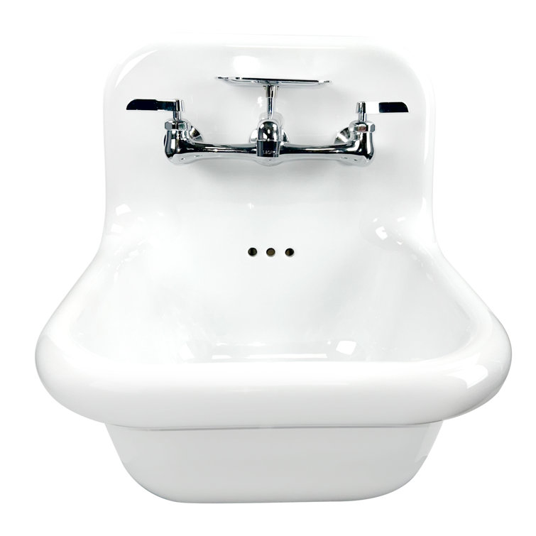 White Ceramic Wall-Mount Bathroom Sink with Chrome Faucet