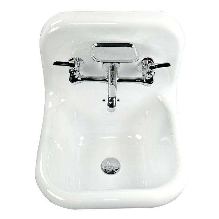 White Ceramic Wall-Mount Bathroom Sink with Chrome Faucet