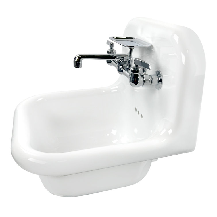 White Ceramic Wall-Mount Bathroom Sink with Chrome Faucet