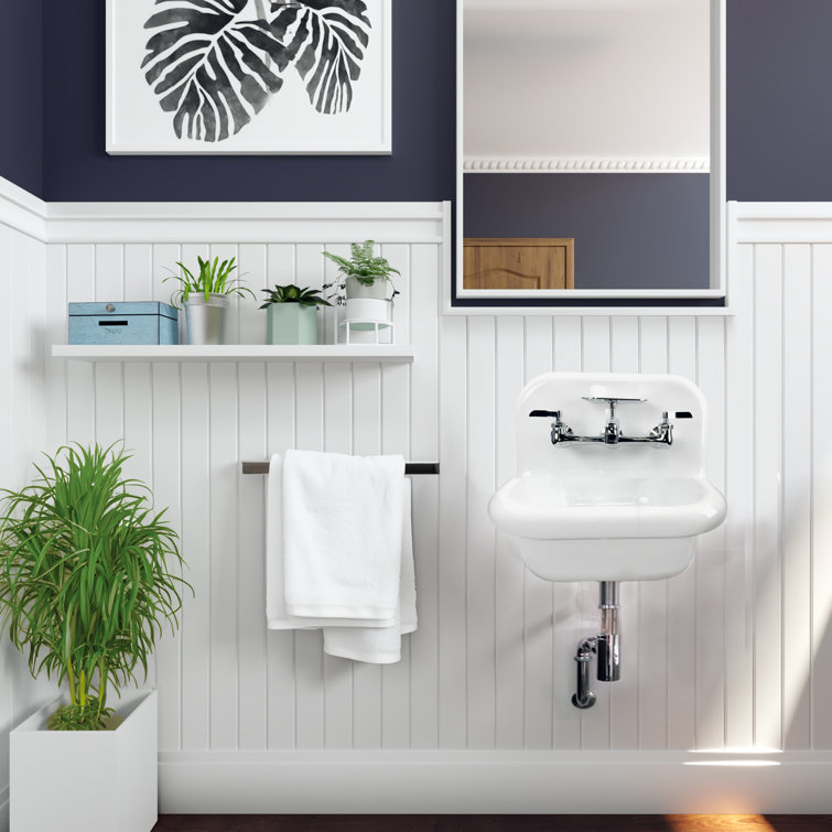 White Ceramic Wall-Mount Bathroom Sink with Chrome Faucet