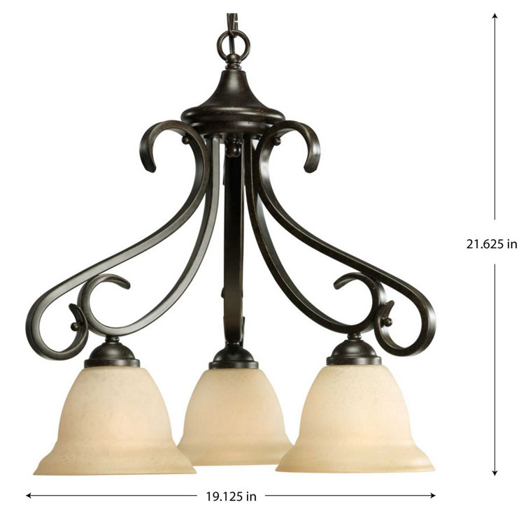 Torino 3-Light Bronze Chandelier with Etched Glass Shades